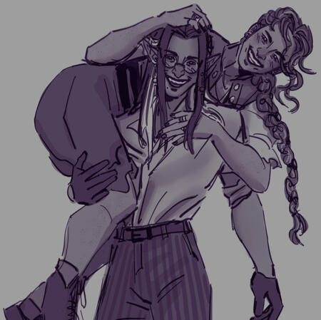 Example of a sketch commission. A sketch of a husband carrying his wife. They look happy.